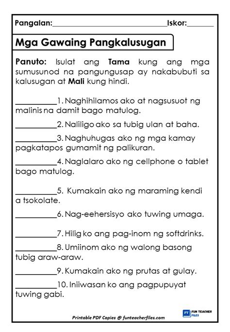 Gawaing Pangkaligtasan sa Kalsada worksheet .
